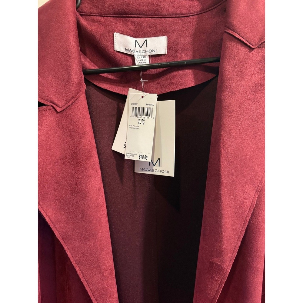 Magaschoni Womens Faux Suede Longline Vest Duster Malbec Burgundy XL G505102 - Picture 2 of 3